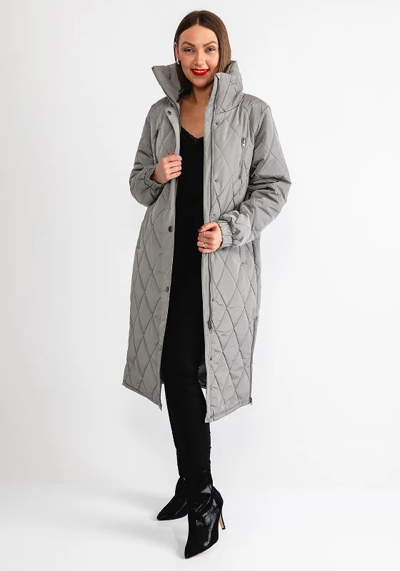 Kaffe Lindsay Quilted Long Coat, Grey Women's softshell jackets