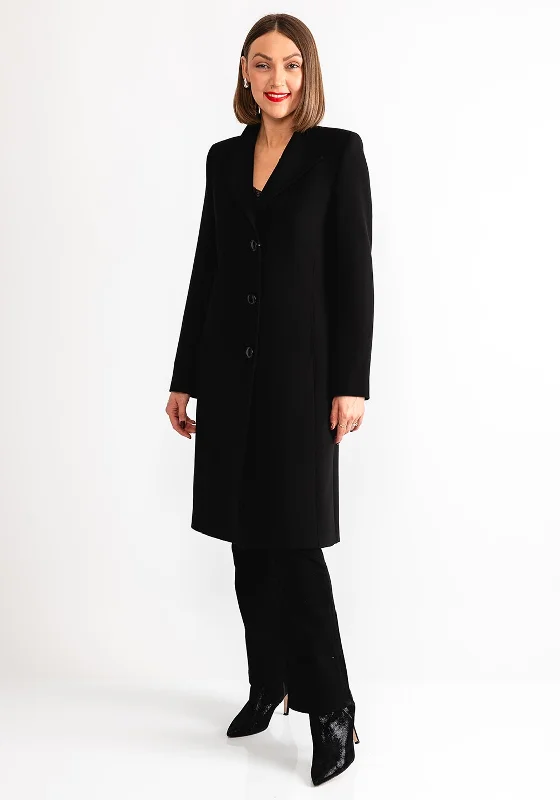 Christina Felix Classic Tailored Buttoned Long Coat, Black Women's reflective jackets