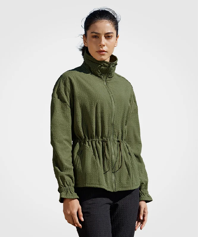 Shift Textured Drawstring Waist Fleece lined Jacket | Women's Sports Jacket Women's camping jackets