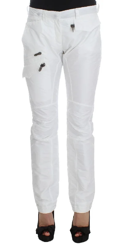 Chic White Nylon Cargo Pants By Italian Designer