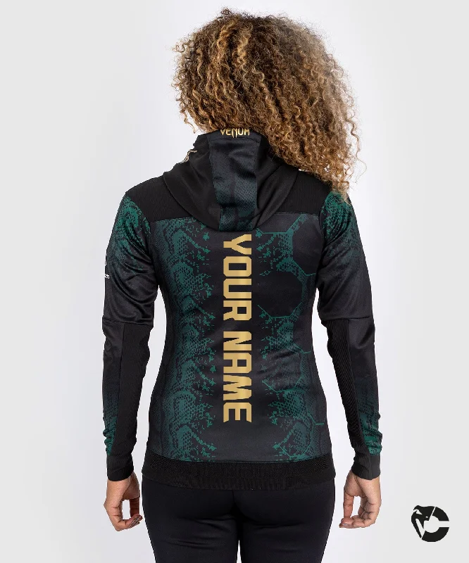 UFC Adrenaline by Venum Personalized Authentic Fight Night Women’s Walkout Hoodie  - Emerald Edition - Green/Black/Gold Best women's jackets for layering