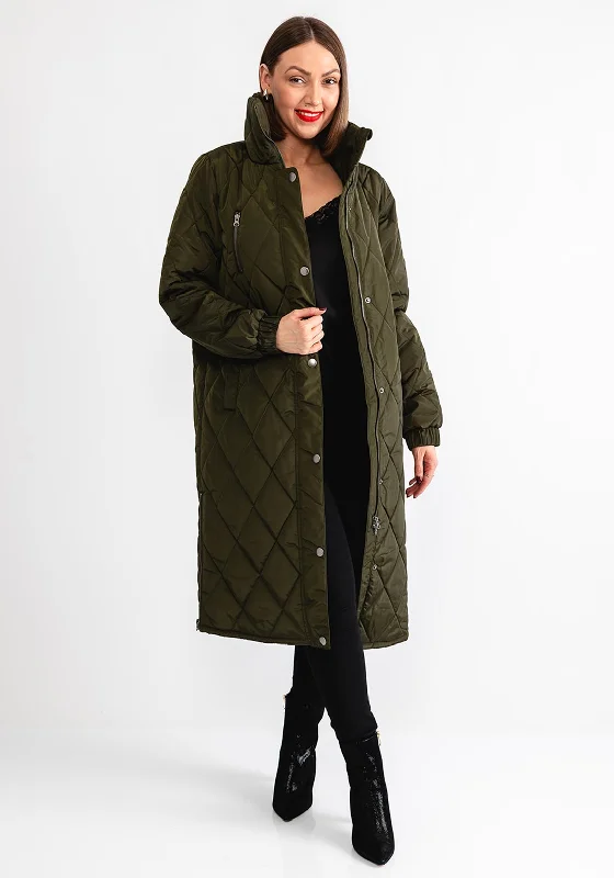 Kaffe Lindsay Quilted Long Coat, Green Women's ski jackets