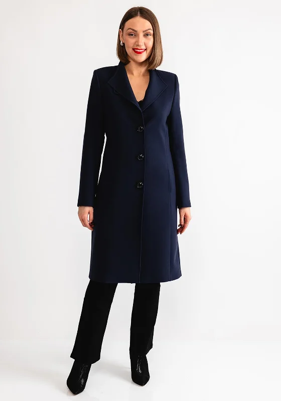 Christina Felix Classic Tailored Buttoned Long Coat, Navy Women's lined jackets