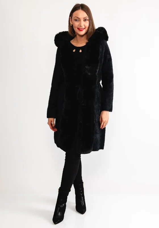 Joseph Ribkoff Faux Fur Hooded Coat, Black Women's stylish jackets