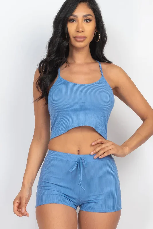 (Copy) Ribbed Crop Cami Top & Shorts Pajama Set Softest pajama sets