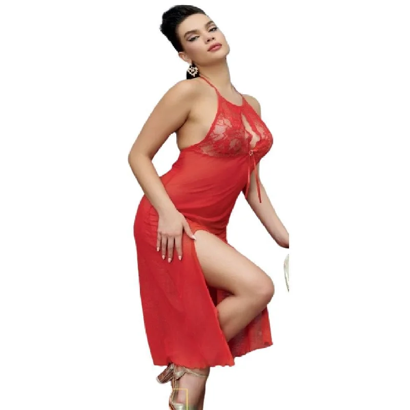 Hot Red Nighty Women Nightwear Ladies Transparent Nighty Babydoll Long Sleepwear Women Loungewear Chic pajama sets