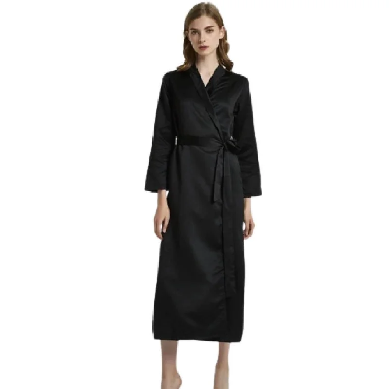 Long Silk Robe Night Gown Bridal Long Night Dress Black Color Nightwear for Women Flannel pajama sets