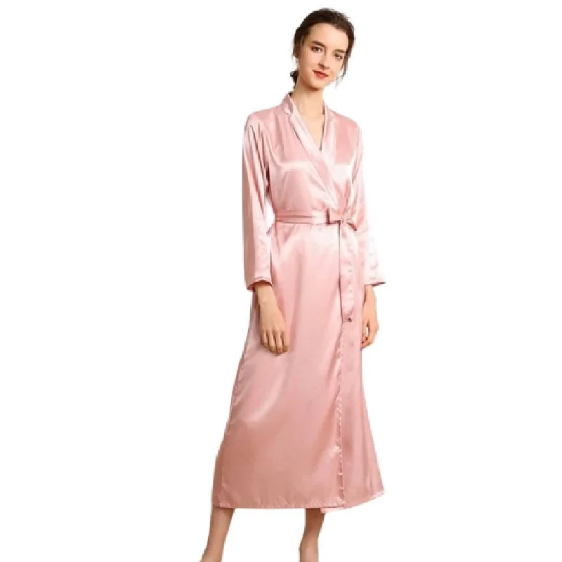 Long Silk Robe Night Gown Bridal Long Night Dress Pink Color Nightwear for Women Fleece pajama sets