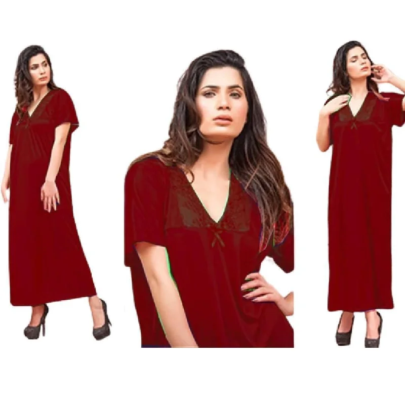 Nighty Dress Hot Gown Style Ladies Night Suit Women Long Maroon Color Nightdress Unisex pajama sets