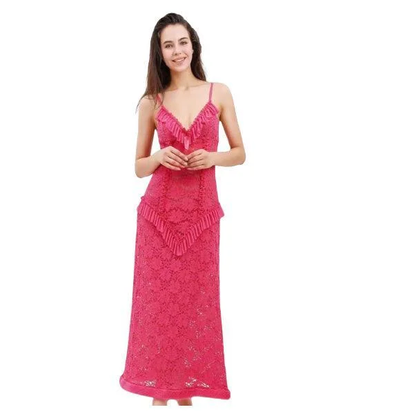 Pink Nighty For Bride Romantic Modern Night Suit For Honeymoon Hot Net Nighty Best pajama sets for honeymoon