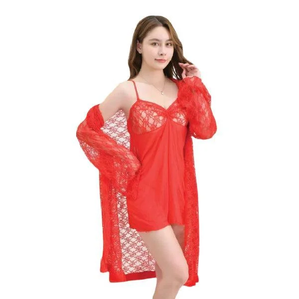 Red Nighty Gown 3 PCS Short Nighty For Bride Romantic Modern Night Suit For Honeymoon Best pajama sets for teens