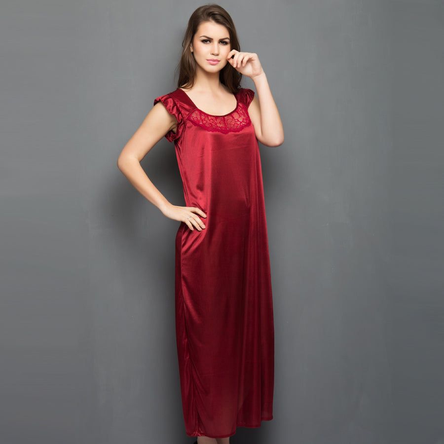 Satin Nightie In Maroon Best pajama sets for elderly women