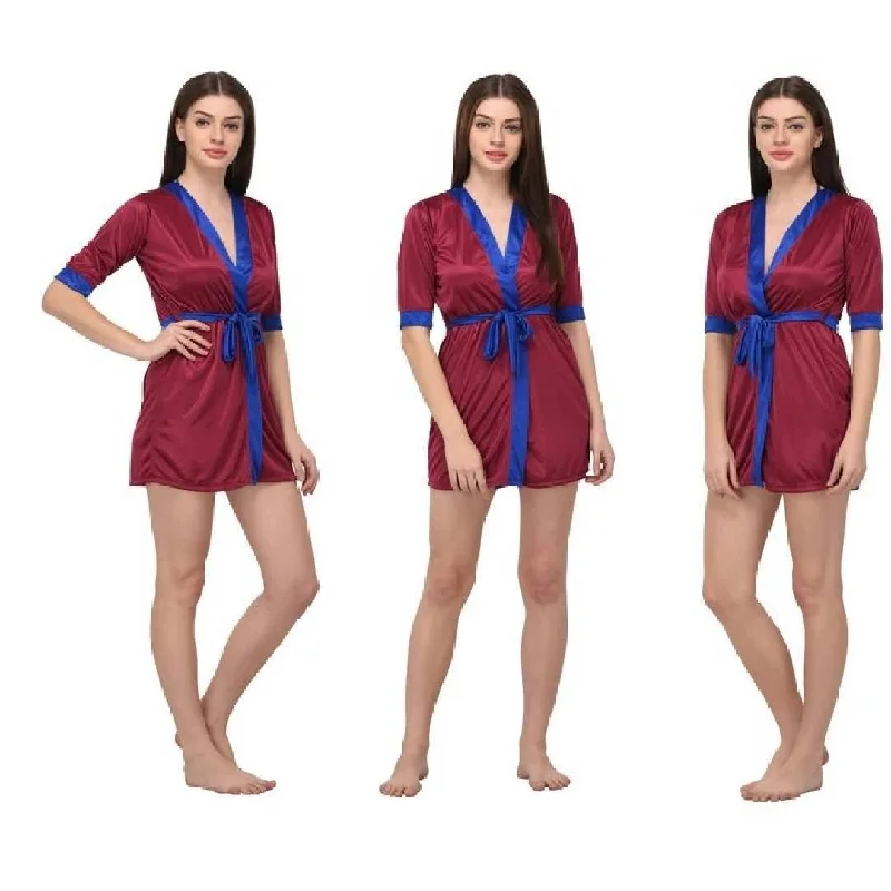 Silk Nightwear for Women Short Nightgown with Panty Set Silk Short Contrast Taping Night Robe Gown Warm pajama sets