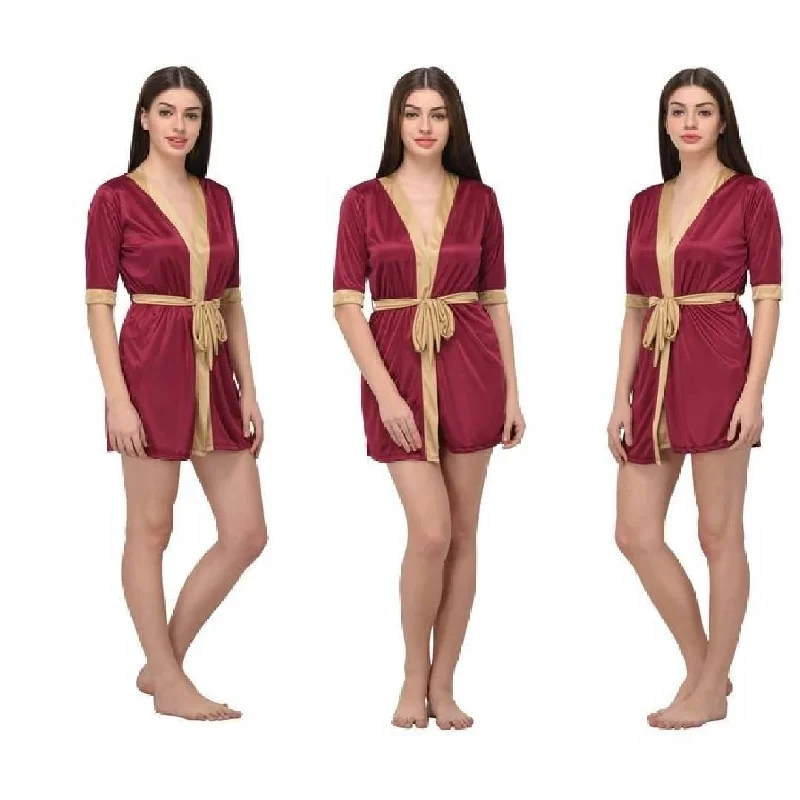 Silk Red Nightwear for Women Short Nightgown with Panty Set Silk Short Taping Night Robe Fall pajama sets