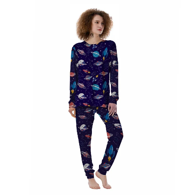 Stars And Rockets Print Pattern Women's Pajamas Cute pajama sets