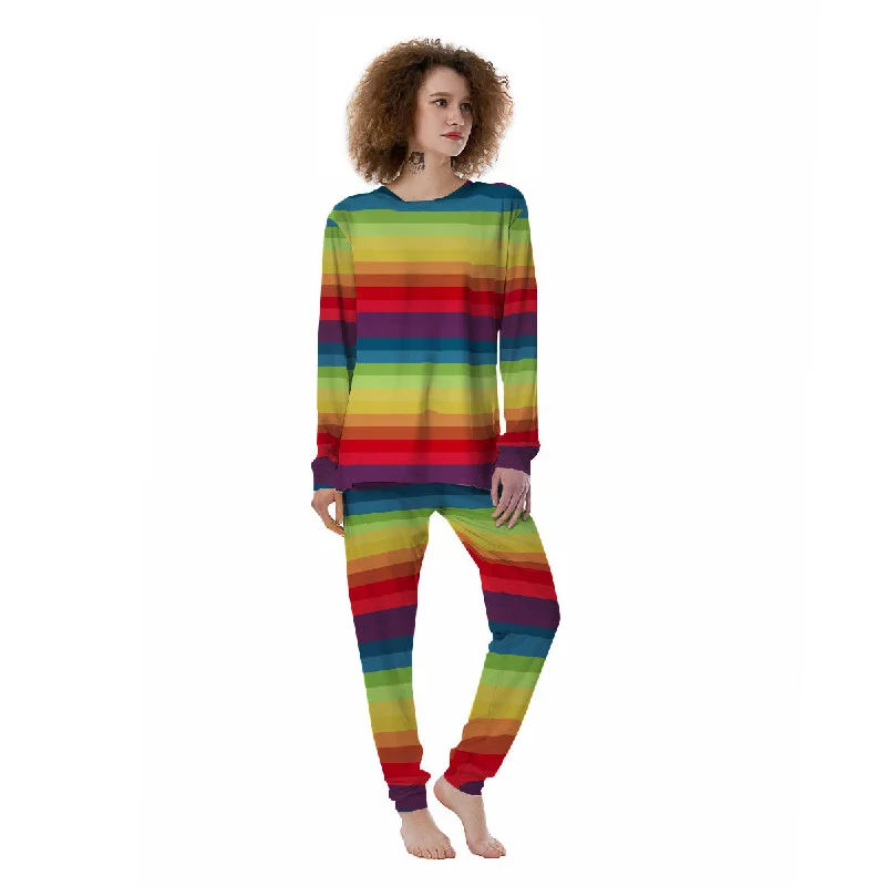 Stripe Rainbow Print Pattern Women's Pajamas Best pajama sets for lounging