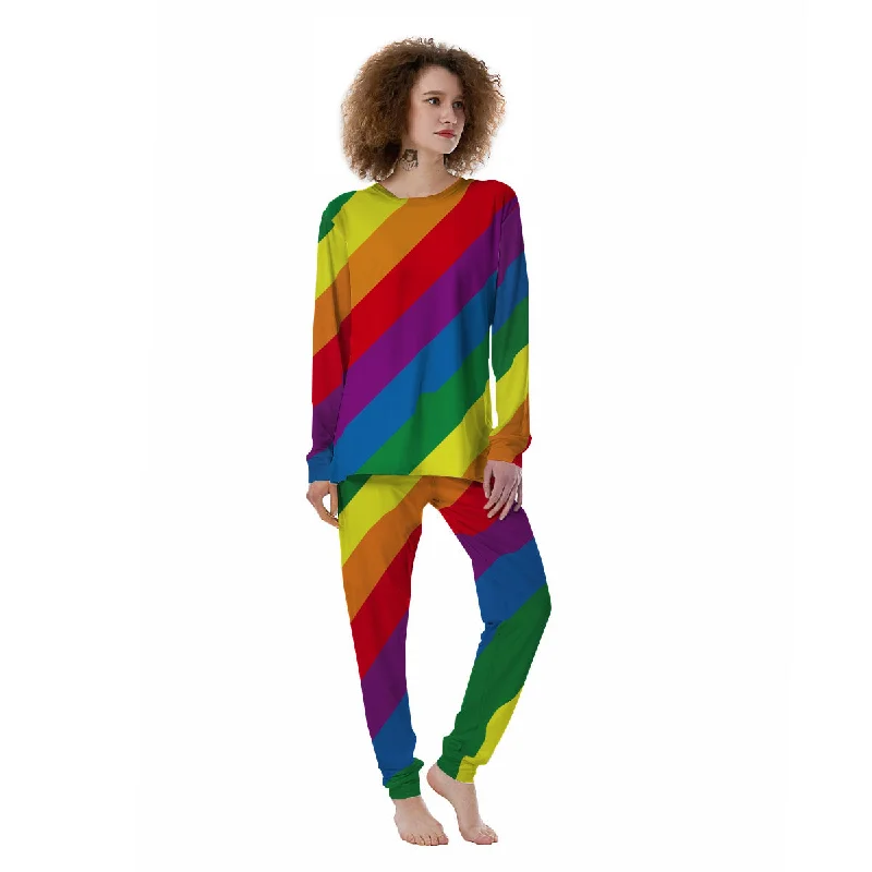 Striped Rainbow Diagonal Print Pattern Women's Pajamas Spa pajama sets