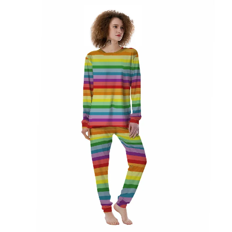 Striped Rainbow Print Pattern Women's Pajamas Bridal pajama sets