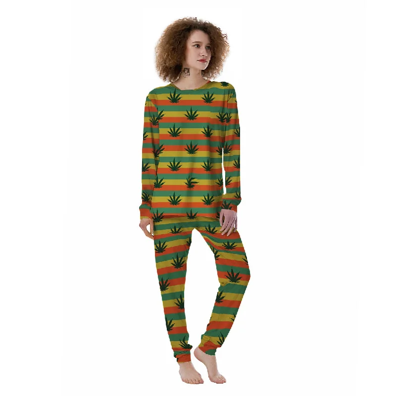 Striped Rasta Print Pattern Women's Pajamas Hoodie pajama sets