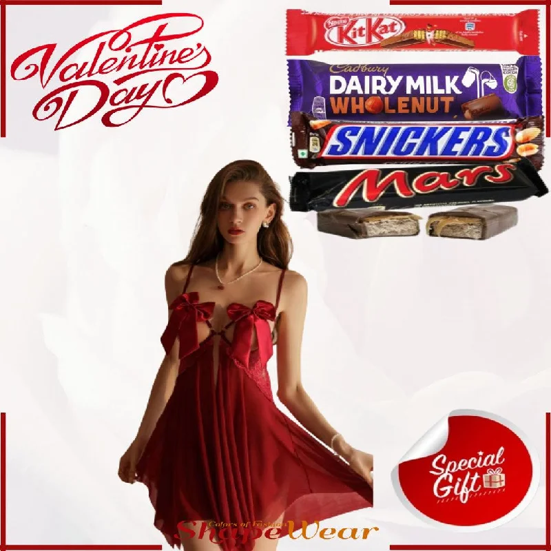 Valentine Day Gift Sexy Hot Net Nighty Ladies Short Sexy Nighty with Chocolate Bundle Expensive pajama sets