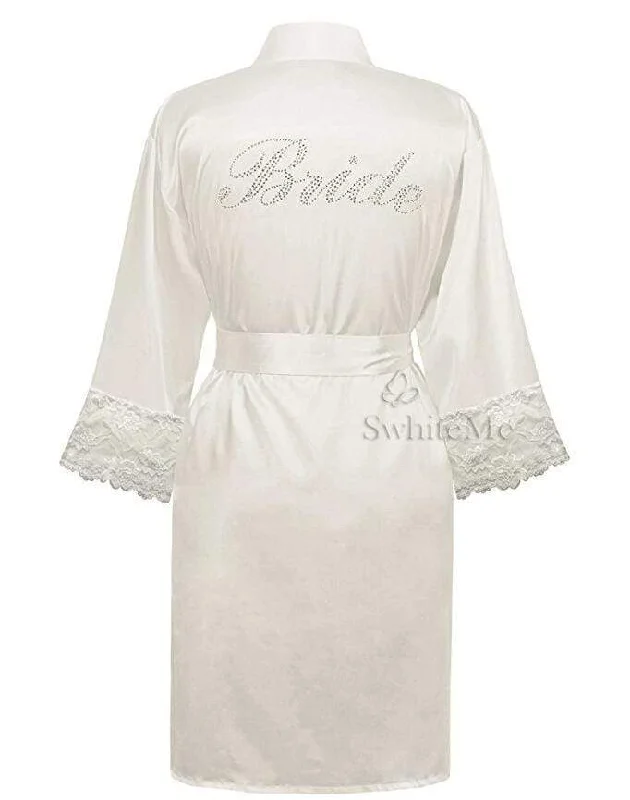 Women "BRIDE" Embroidered Silk Robe Two-piece pajama sets