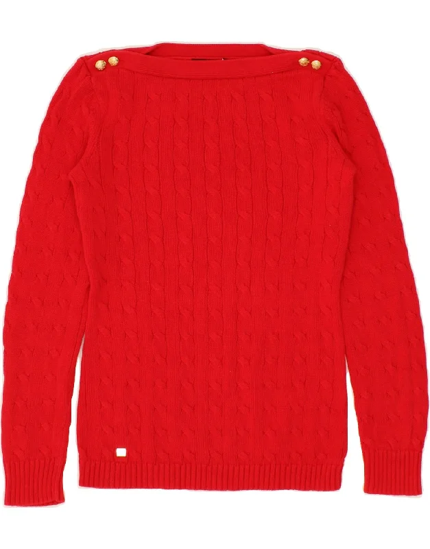 RALPH LAUREN Womens Boat Neck Jumper Sweater UK 10 Small Red Cotton Best sweaters for casual wear