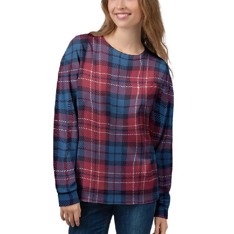 Red And Blue Plaid Tartan Women's Sweatshirt Women's fashion sweaters sale