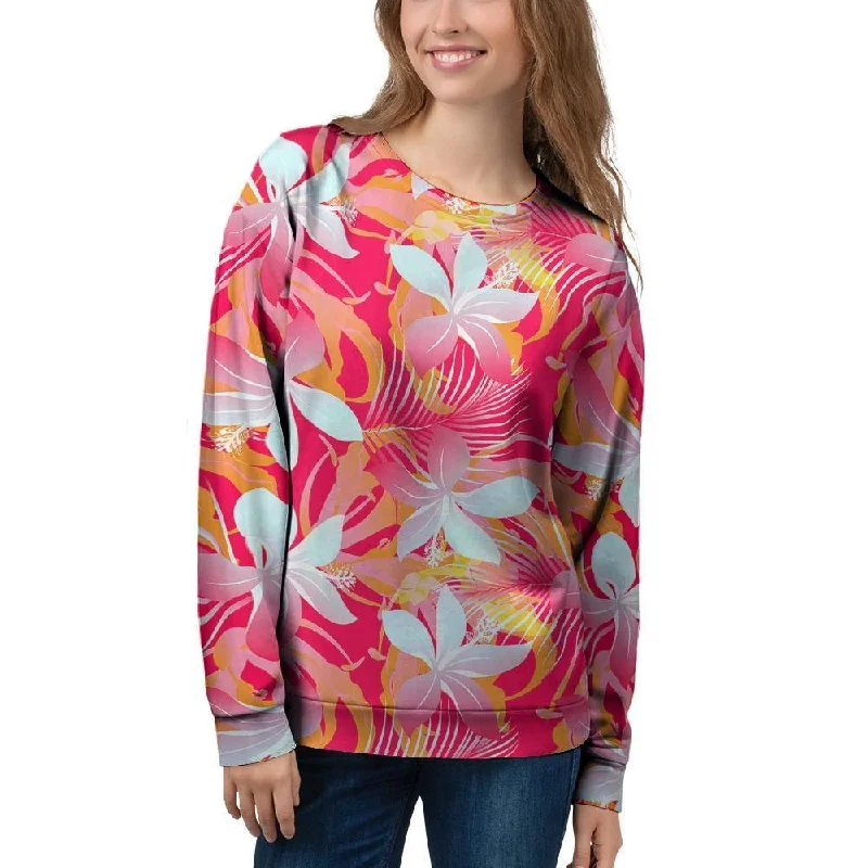 Red And Orange Hibiscus Hawaiian Print Women's Sweatshirt Best sweaters for layering