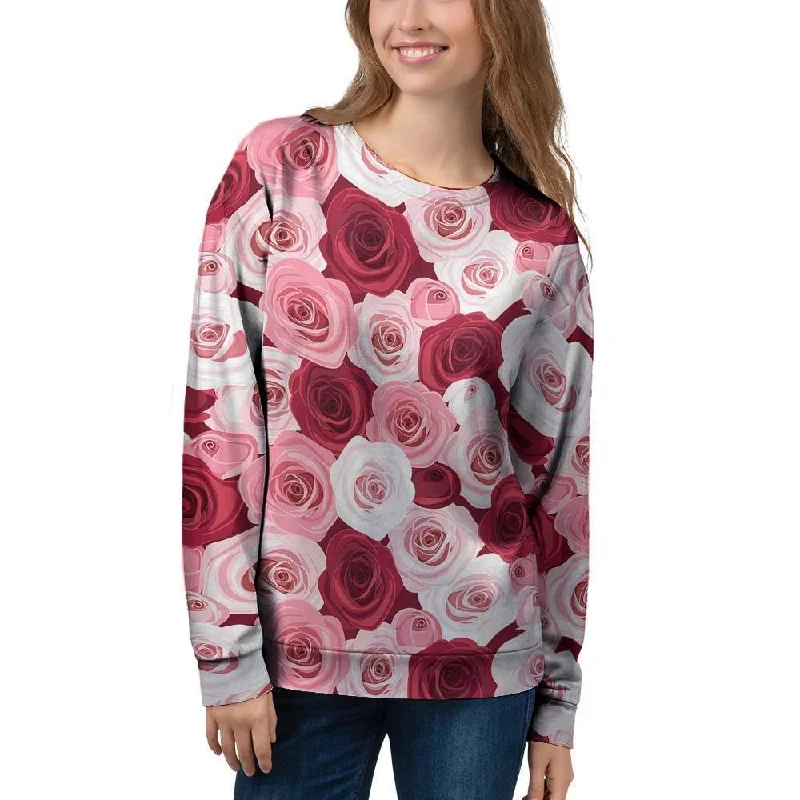 Red And Pink Rose Floral Women's Sweatshirt High-end sweaters