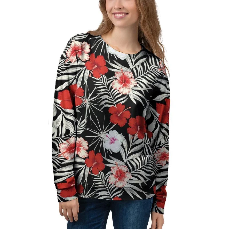 Red And White Hibiscus Flowers Hawaiian Print Women's Sweatshirt Designer sweaters