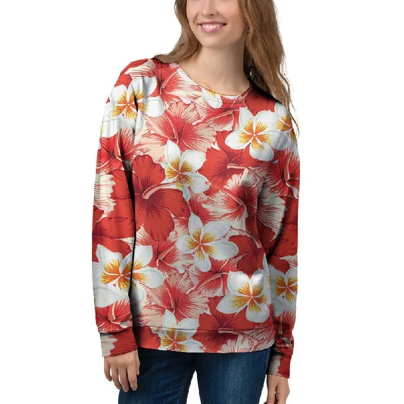 Red And White Hibiscus Hawaiian Print Women's Sweatshirt Cheap sweaters