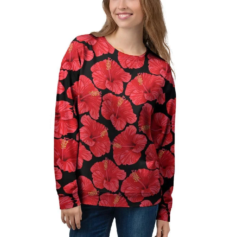 Red Hibiscus Flower Hawaiian Print Women's Sweatshirt Patagonia sweaters