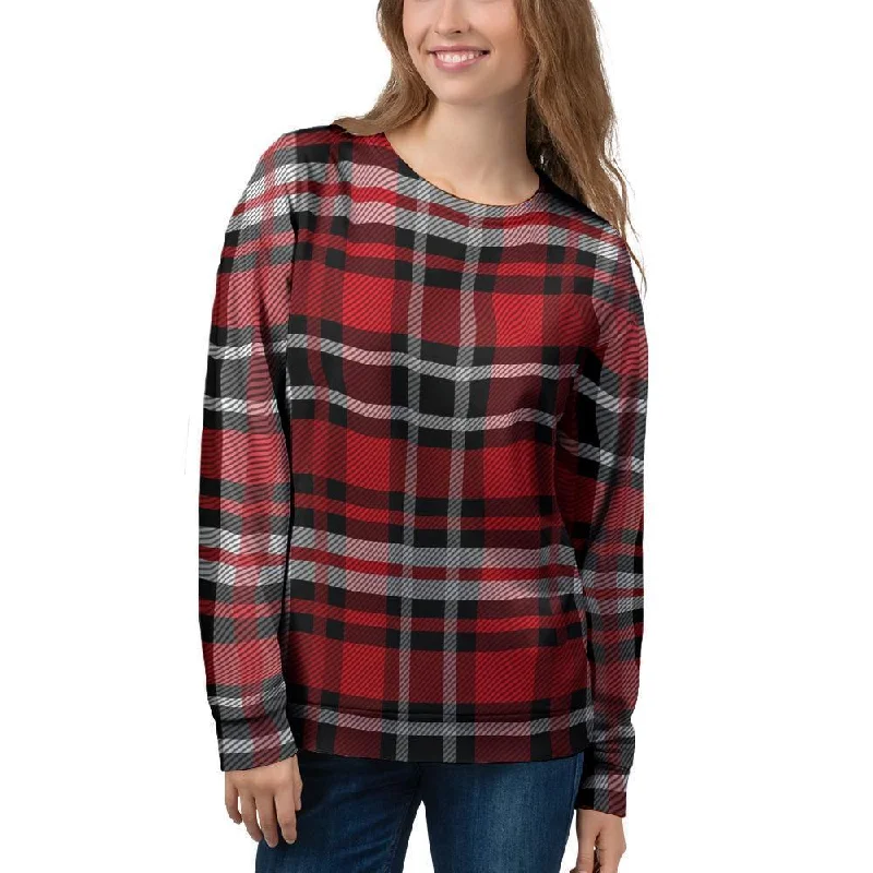 Red Plaid Tartan Print Women's Sweatshirt Thermal sweaters