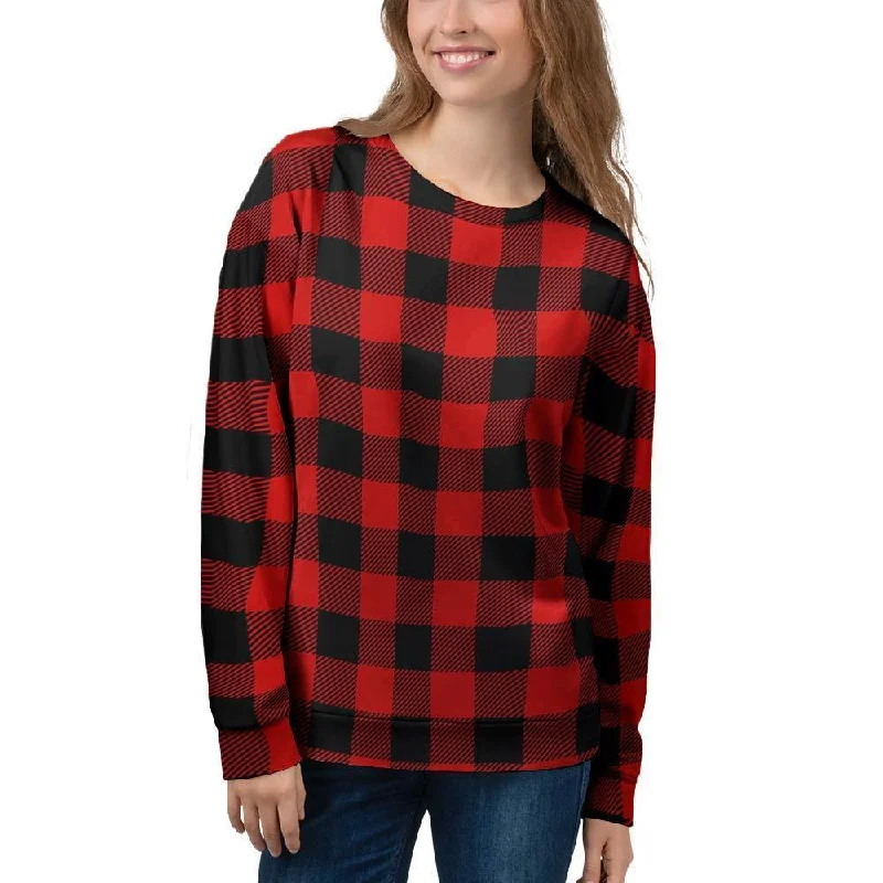 Red Plaid Women's Sweatshirt Minimalist sweaters