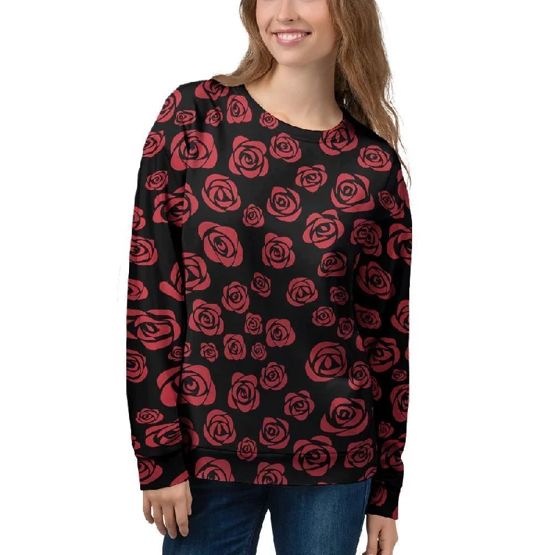 Red Rose Floral Doodle Women's Sweatshirt Acrylic sweaters