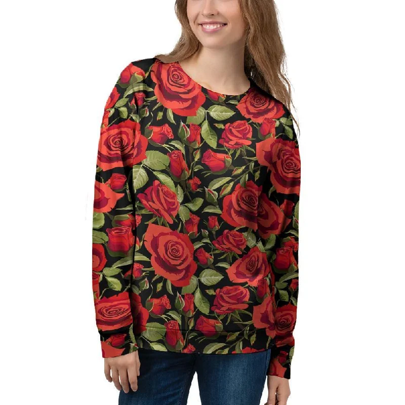 Red Rose Floral Women's Sweatshirt Chunky knit sweaters