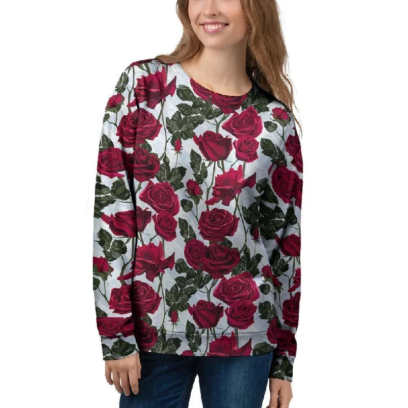 Red Rose Flower Print Women's Sweatshirt Crewneck sweaters