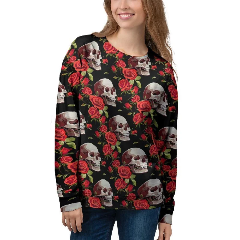 Red Rose Skull Women's Sweatshirt Cropped sweaters