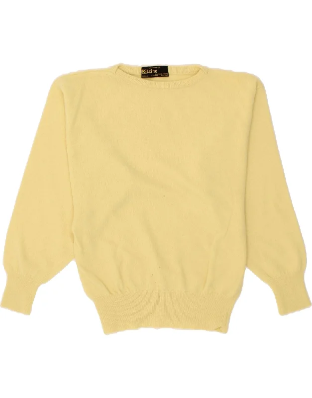 VINTAGE Womens Crew Neck Jumper Sweater UK 14 Medium Yellow Wool Wrinkle-resistant sweaters