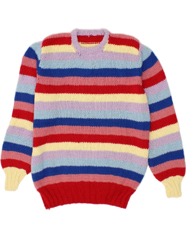 VINTAGE Womens Crew Neck Jumper Sweater UK 16 Large Multicoloured Striped Adidas sweaters