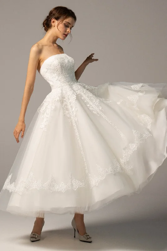 A-Line Ankle Length Tulle Wedding Dress CW2392 Lace A-line Dress