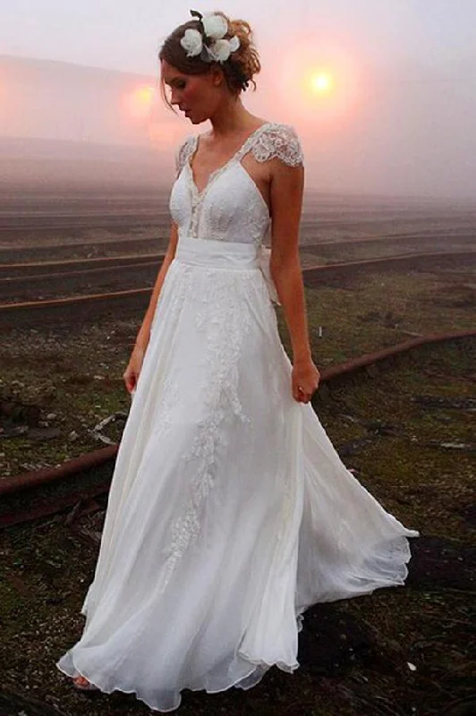 Classy Ivory Open Back Beading Lace Chiffon Weding Dress Wedding Gowns Mermaid Lace Gown