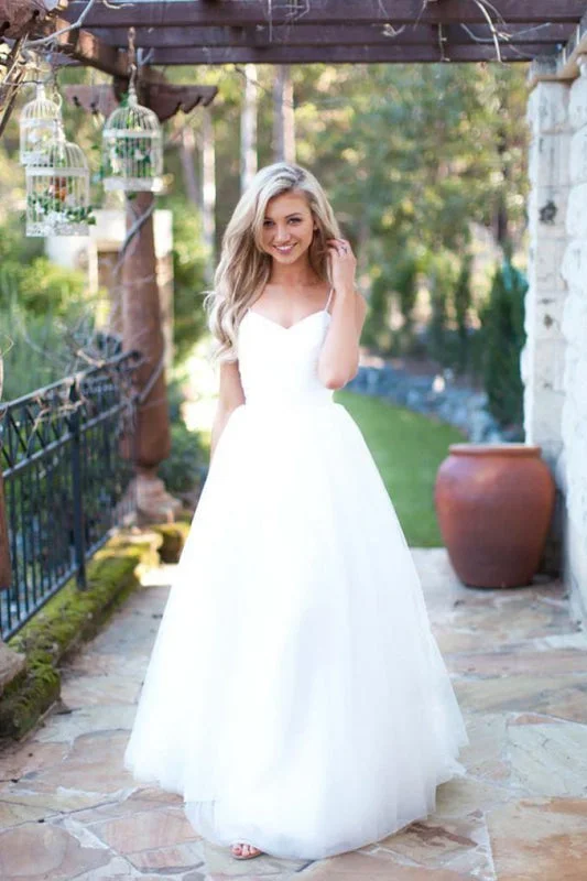 Hot Summer Boho Beach Tulle Spaghetti Straps Wedding Dress A-line Bridal Dress