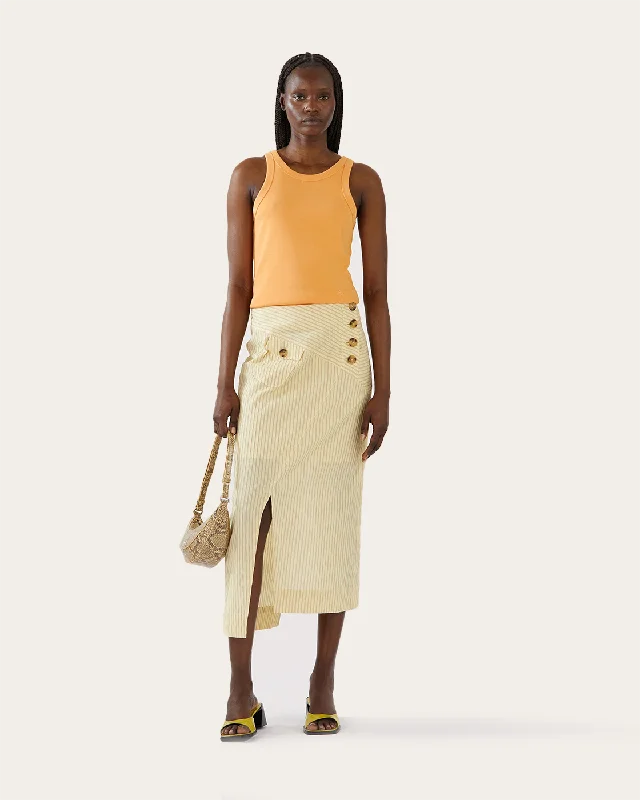 Astrid Skirt Cotton Seersucker Stripe Yellow Lace unclassified skirts