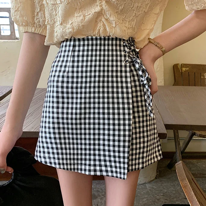 Gingham Asymmetrical Skirt (2 Colors) Casual chic unclassified skirts