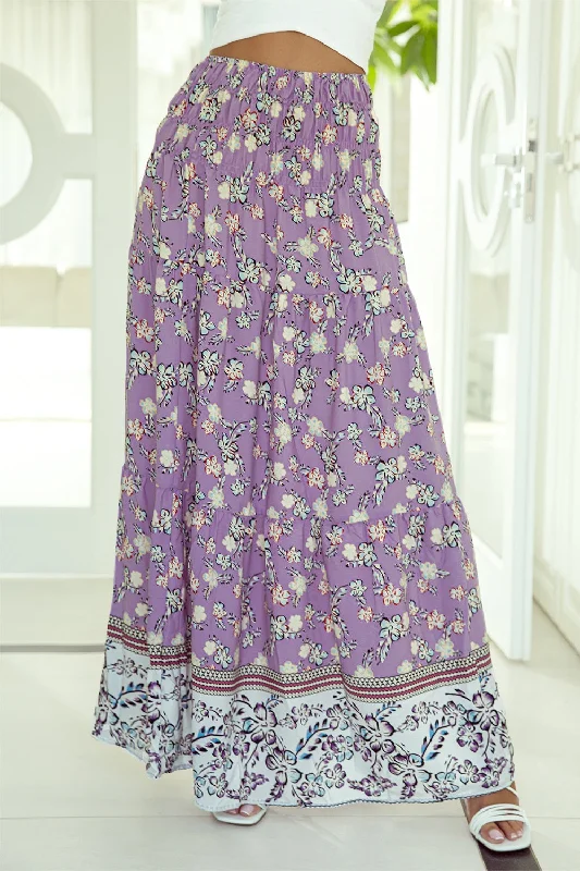 Tiered Printed Elastic Waist Skirt Minimalist unclassified skirts