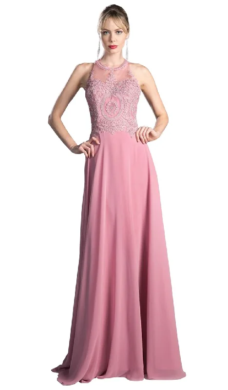 Cinderella Divine Long Illusion Jewel Tonal Appliqued Evening Gown - 1 pc Champagne In Size L Available Bodycon party dresses