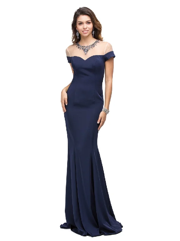 Dancing Queen Jeweled Illusion Short Sleeve Long Gown - 1 pc Navy In Size L Available New Year's Eve party dresses