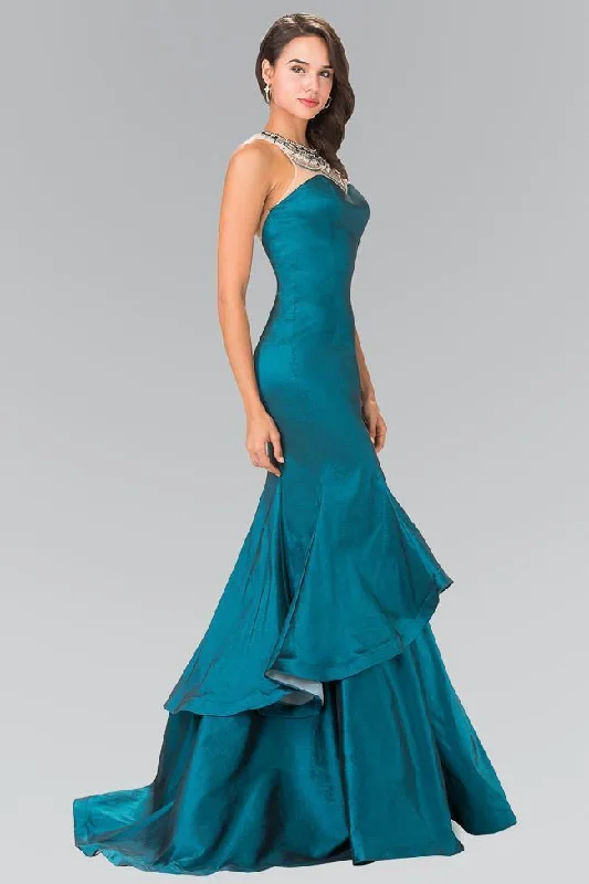 Elizabeth K - Beaded Illusion Jewel Mermaid Gown GL2290 - 1 pc Teal In Size S Available Best party dresses for formal events