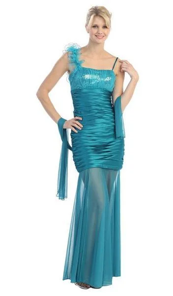 Eureka Fashion - Pleated Charmeuse Chiffon Mermaid Gown 1909 - 1 pc Jade In Size L Available Dinner party dresses